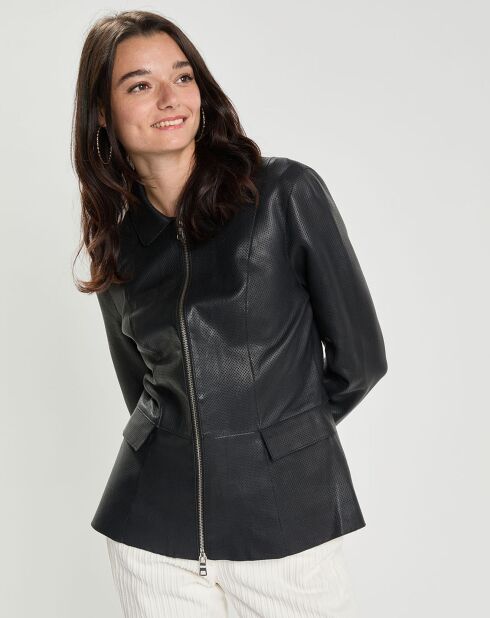 Veste en Cuir d'Agneau Cyrana noir perfo