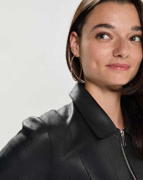 Veste en Cuir d'Agneau Cyrana noir perfo