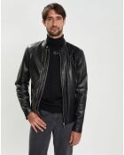 Blouson en Cuir d'Agneau Laurent noir