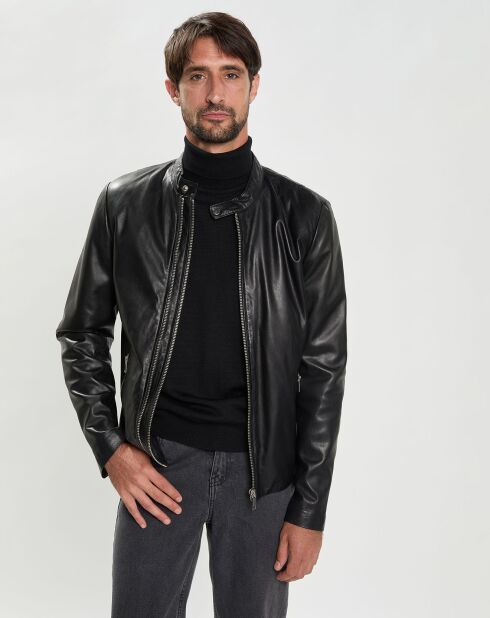 Blouson en Cuir d'Agneau Laurent noir