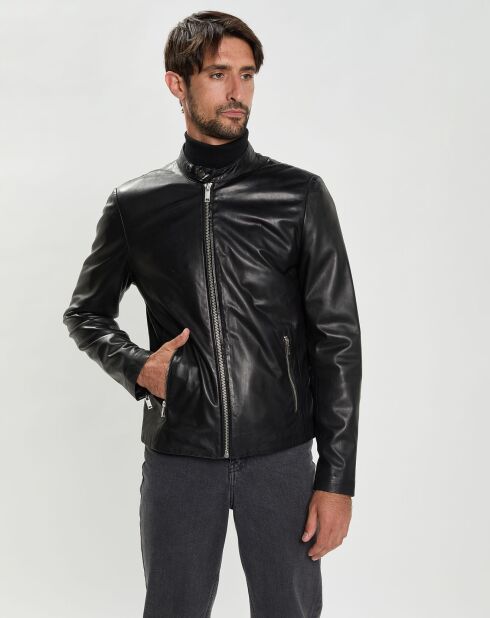 Blouson en Cuir d'Agneau Laurent noir