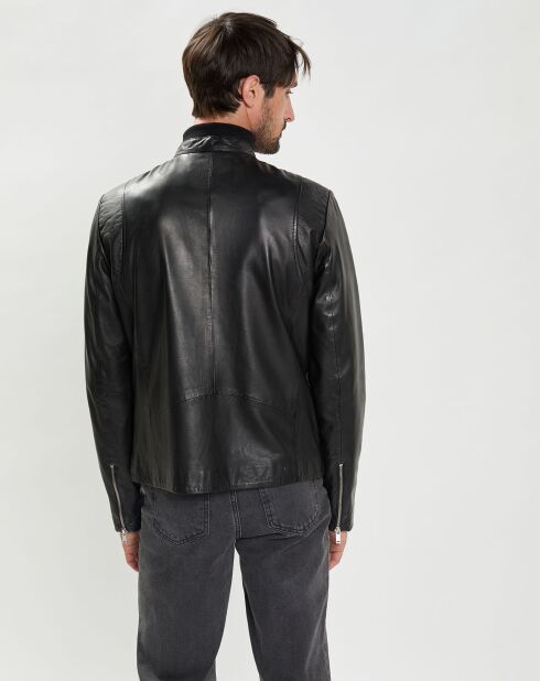 Blouson en Cuir d'Agneau Laurent noir