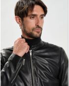 Blouson en Cuir d'Agneau Laurent noir