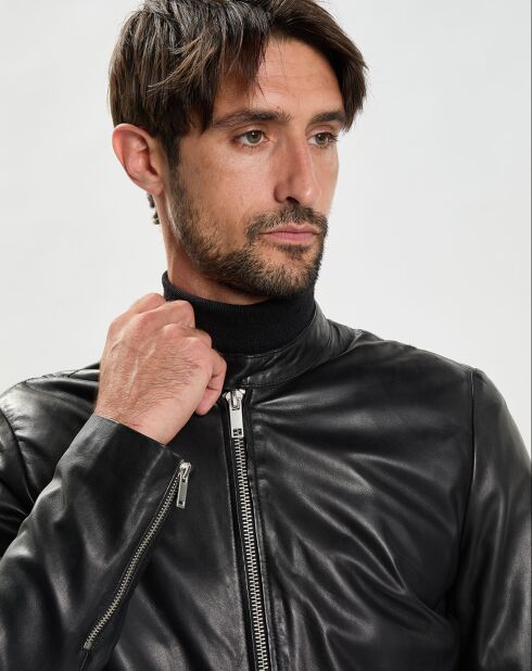 Blouson en Cuir d'Agneau Laurent noir