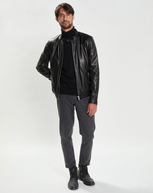 Blouson en Cuir d'Agneau Laurent noir