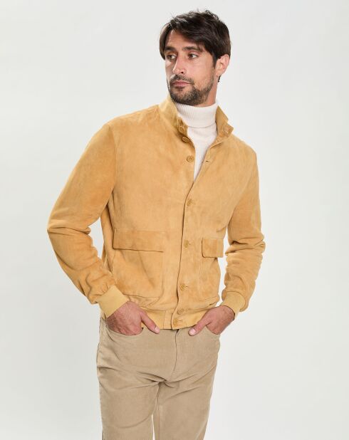 Blouson en Velours de Cuir Lucas sienne
