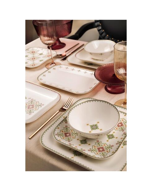 Service de table en porcelaine - 26 pièces blanc/vert/doré