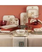 Service de table en porcelaine - 26 pièces blanc/vert/doré