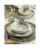 Service de table en porcelaine - 18 pièces blanc/anthracite