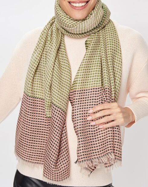Foulard Verdi 100% Laine kaki/rose - 70x200 cm