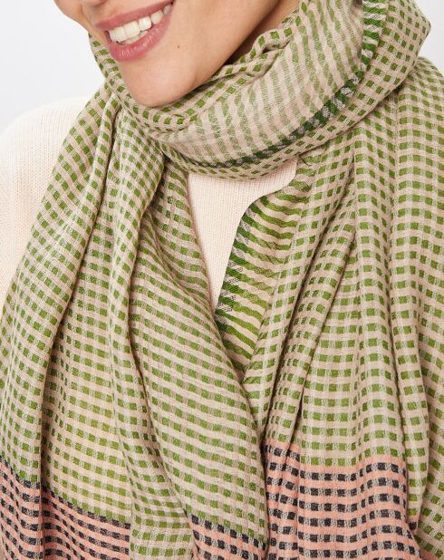 Foulard Verdi 100% Laine kaki/rose - 70x200 cm