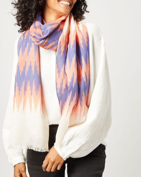 Foulard en Coton & Soie Voyage corail - 55x200 cm