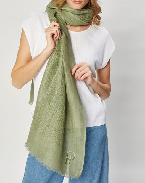 Écharpe en Lin & Coton Olaf vert kaki - 60x190 cm