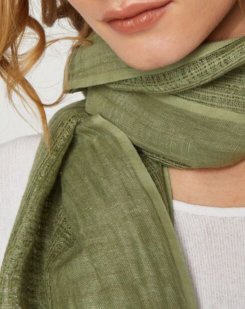 Écharpe en Lin & Coton Olaf vert kaki - 60x190 cm