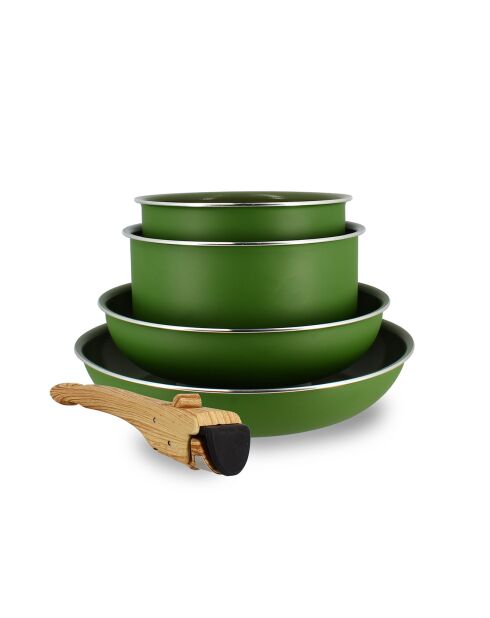 Batterie de cuisine amovible induction - 5 pièces olive