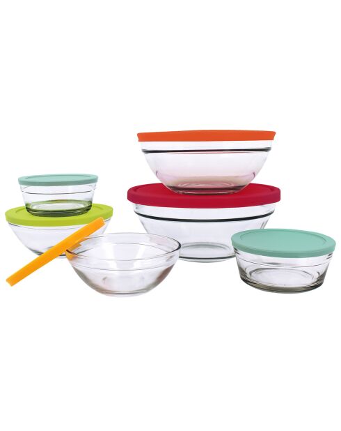 6 Saladiers en verre avec couvercle Cassis transparents