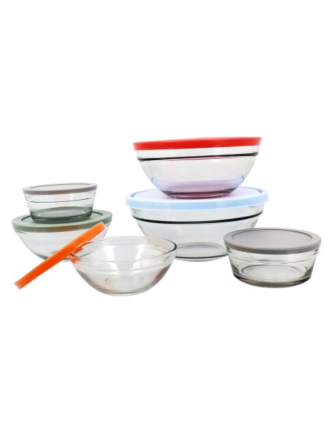6 Saladiers en verre avec couvercle Cassis transparents