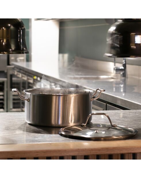 Triple kookpot met grijs inductiedeksel - 34x26,5x12 cm