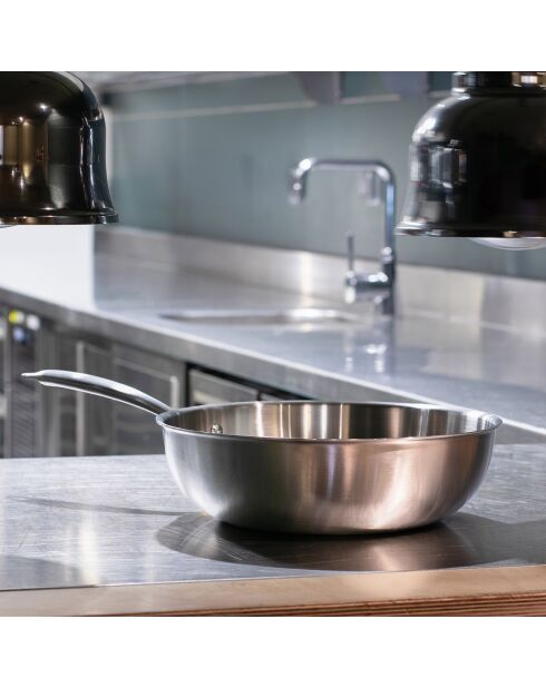 Wok de triple inducción gris - 29,5x50x8,5 cm