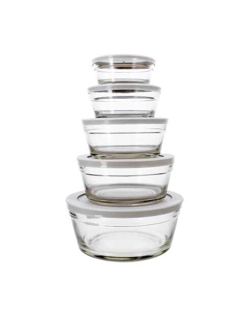 5 Bols avec couvercle Cassis transparents