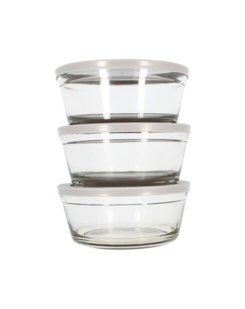 3 Bols en verre avec couvercle transparents -