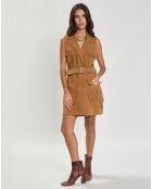 Veste longue en Velours de Cuir Elisabetta Vel camel