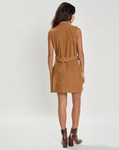 Veste longue en Velours de Cuir Elisabetta Vel camel
