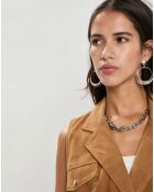 Veste longue en Velours de Cuir Elisabetta Vel camel