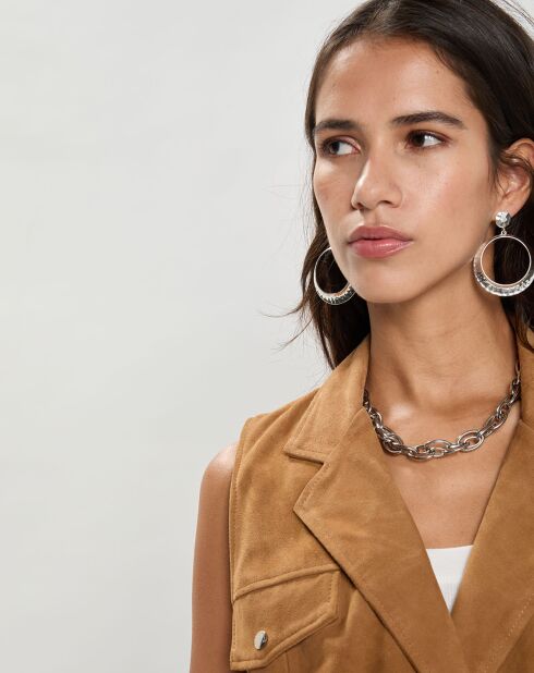 Veste longue en Velours de Cuir Elisabetta Vel camel