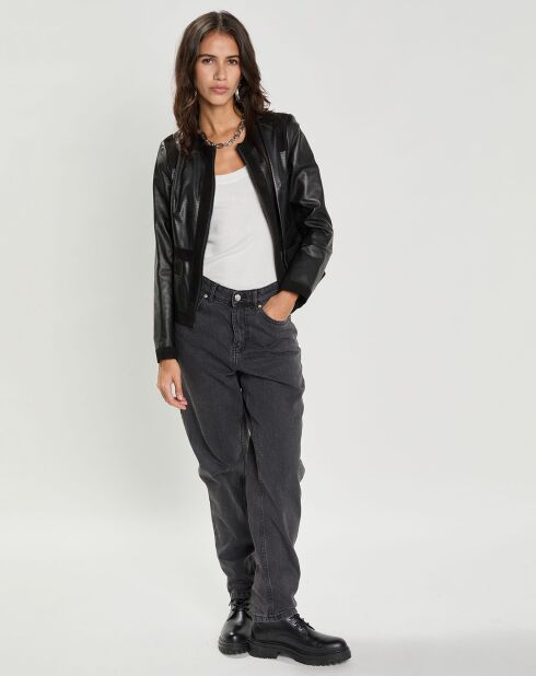 Veste en Cuir d'Agneau Fausta noire