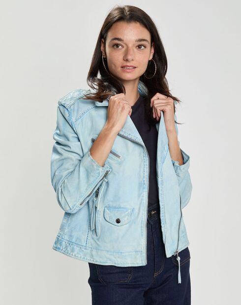 Blouson en Cuir d'Agneau Loula bleu