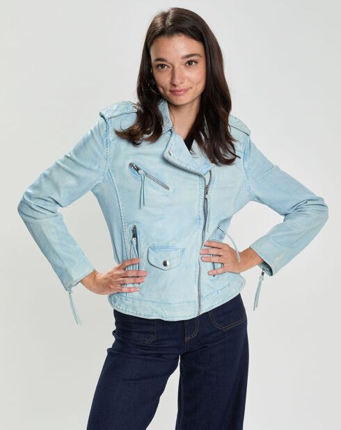 Blouson en Cuir d'Agneau Loula bleu
