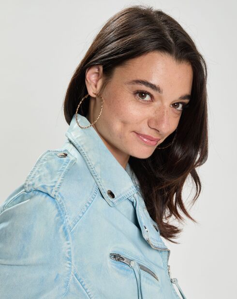 Blouson en Cuir d'Agneau Loula bleu