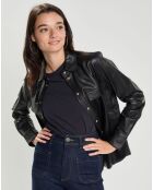 Chemise en Cuir d'Agneau Noeli noire