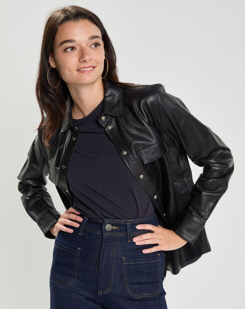 Chemise en Cuir d'Agneau Noeli noire