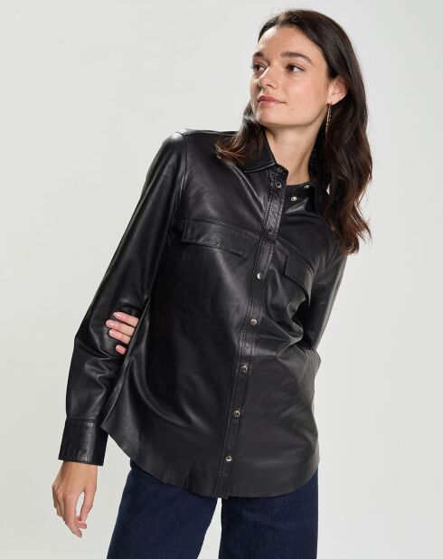 Chemise en Cuir d'Agneau Noeli noire