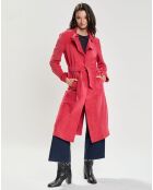 Manteau en Velours de Cuir Saveria Vel framboise