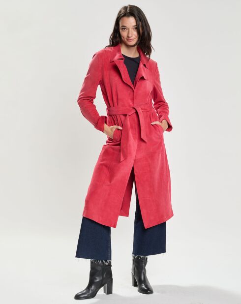 Manteau en Velours de Cuir Saveria Vel framboise