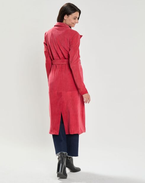 Manteau en Velours de Cuir Saveria Vel framboise