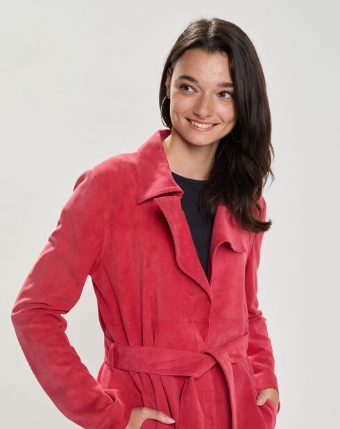 Manteau en Velours de Cuir Saveria Vel framboise