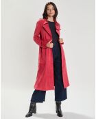 Manteau en Velours de Cuir Saveria Vel framboise