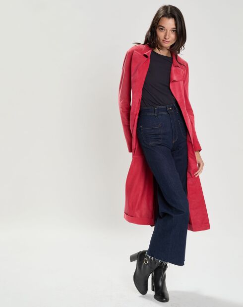 Manteau en Velours de Cuir Saveria Vel framboise