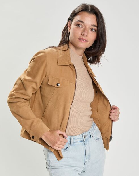 Blouson en Velours de Cuir Aziana Vel camel