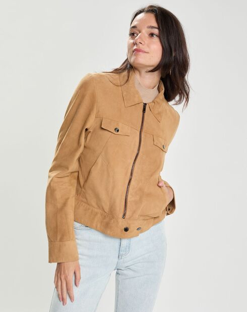 Blouson en Velours de Cuir Aziana Vel camel