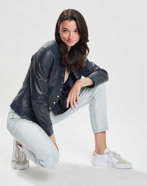 Blouson en Cuir d'Agneau Segolene marine