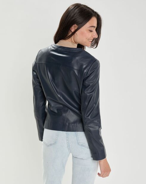 Blouson en Cuir d'Agneau Segolene marine