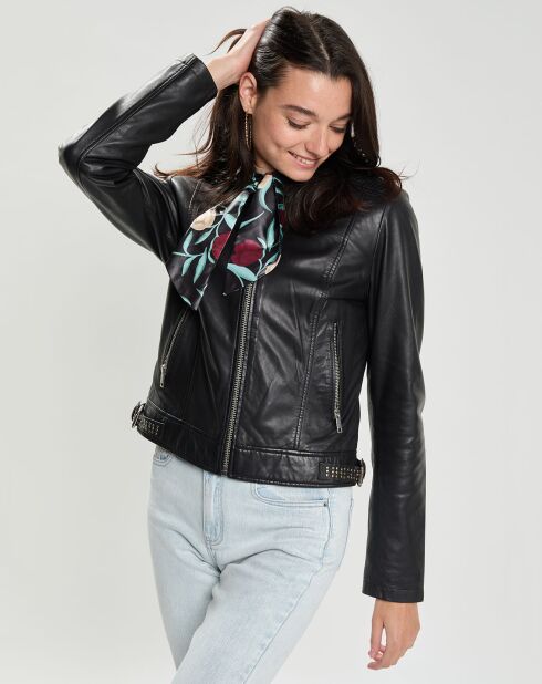 Blouson en Cuir d'Agneau Mareka noir
