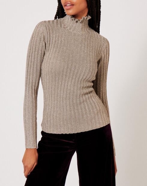 Top en maille Funnel Neck Cote Lurex argenté