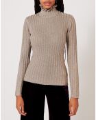 Top en maille Funnel Neck Cote Lurex argenté