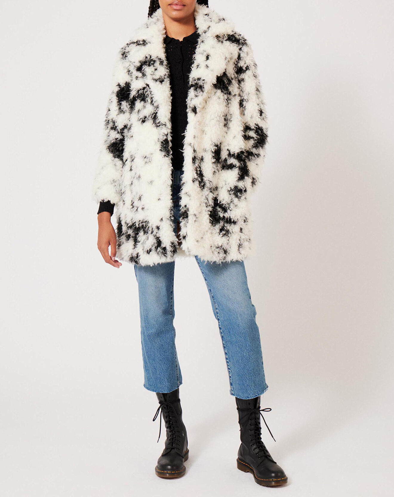 Manteau en fausse fourrure Hippy Nounours noir/blanc Vente